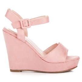 Primavera Sandálias de cunha de camurça rosa
