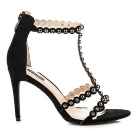 Sandália de salto alto com strass preto Sandália de salto alto com strass preto