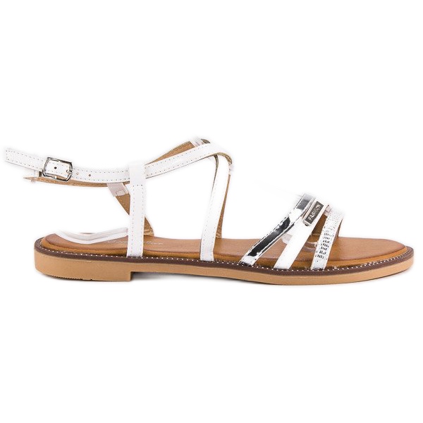 Bello Star Sandálias rasas com fivela cinza branco