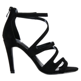 Sandália de camurça com salto alto preto Sandália de camurça com salto alto preto