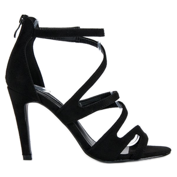 Sandália de camurça com salto alto preto