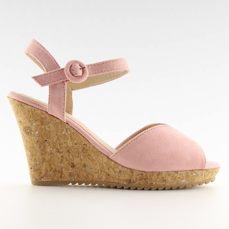 Sandálias cor-de-rosa com salto em cunha de cortiça 3811