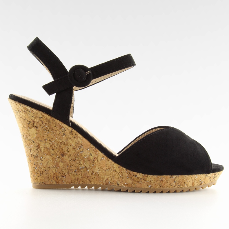 Sandálias pretas com salto em cunha de cortiça 3811 preto