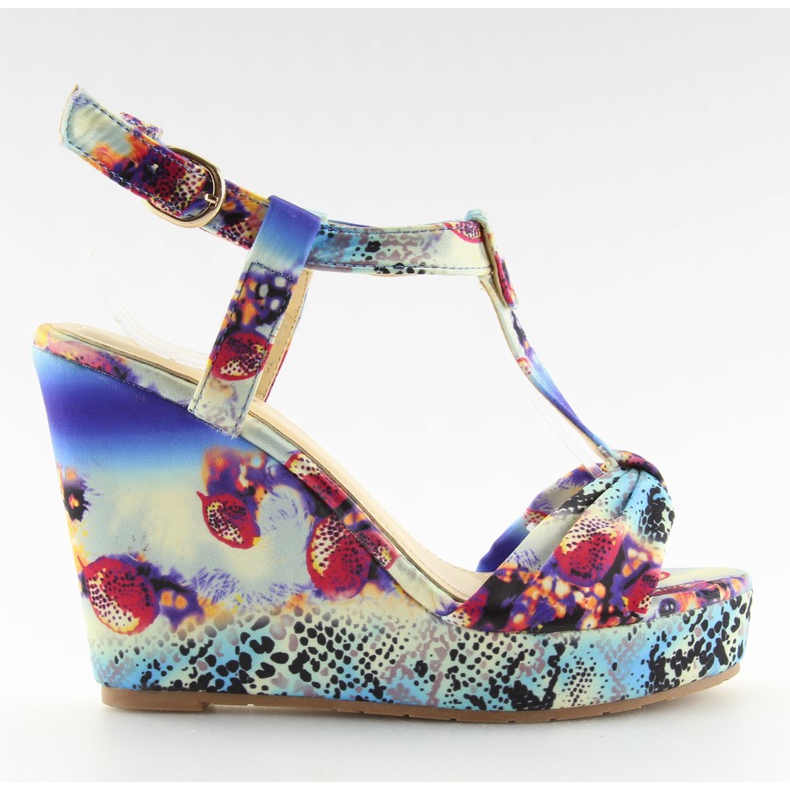 Sandália de cunha em cetim 903 azul