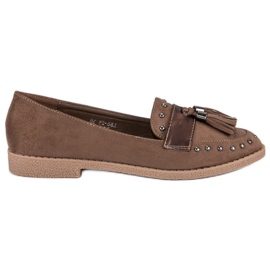 Mocassins marrons com franjas castanho