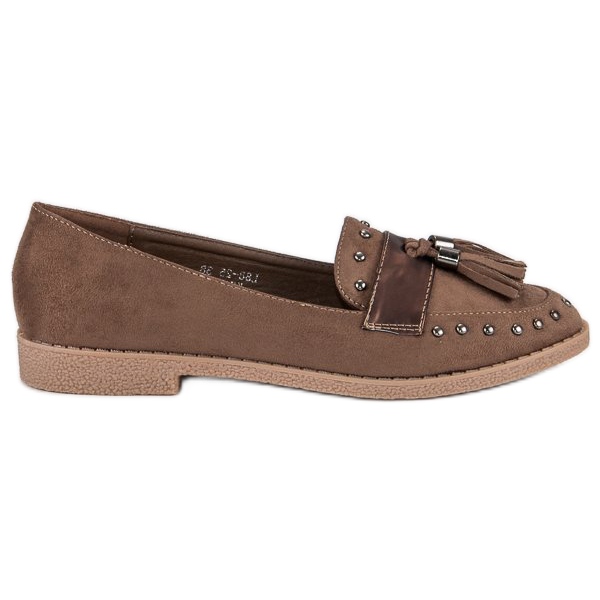 Mocassins marrons com franjas castanho