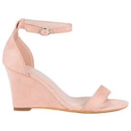 Sandálias de cunha de camurça rosa Sandálias de cunha de camurça rosa