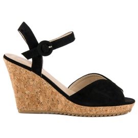 Sandálias com salto em cunha de cortiça preto