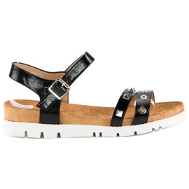 Forever Folie Sandália preta com strass preto