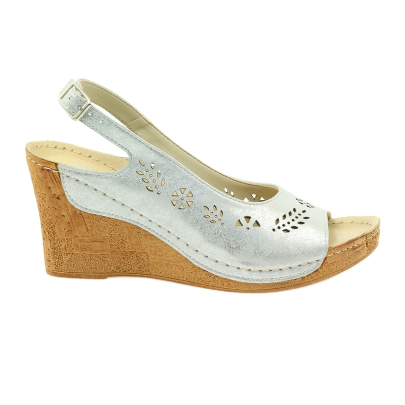 Gregors Sandálias de couro metálico feminino para cunhas de prata 709