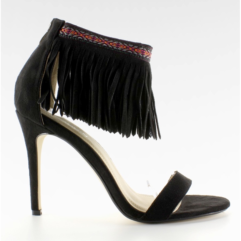 Sandálias de padrão étnico com franjas GD-16-5247 Preto