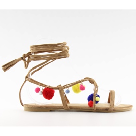 Sandálias com pompons camelo 6009 camelo marrom