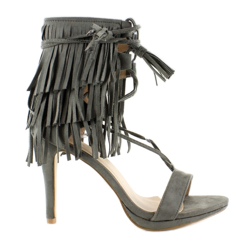 Sandália de salto alto com franjas 8125 Cinza