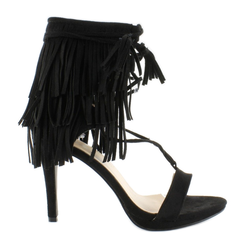 Sandália de salto alto com franjas 8125 Preto