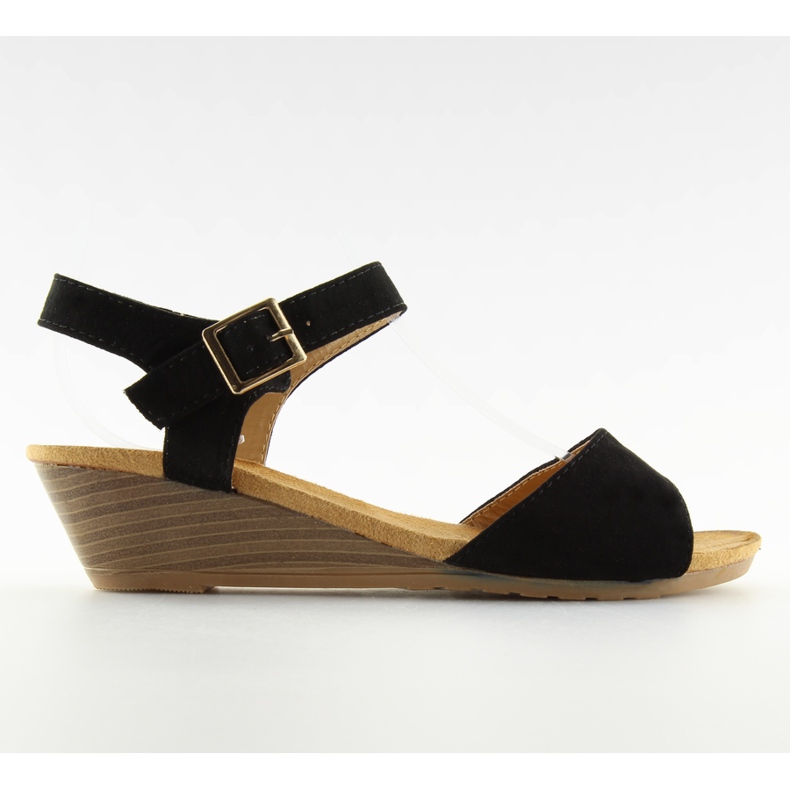 Sandálias pretas de salto baixo LS-89015 preto