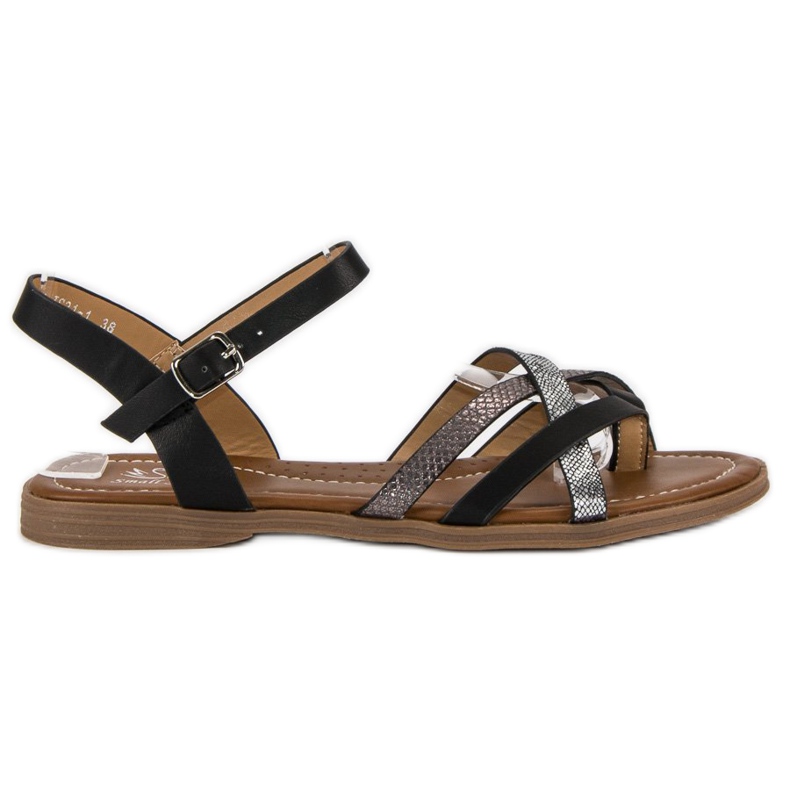 Small Swan sandálias pretas clássicas preto cinza