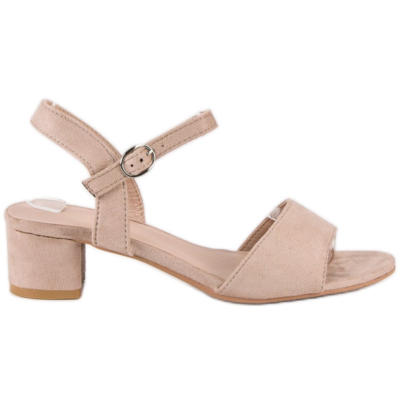 Ideal Shoes Sandália de salto baixo em camurça castanho