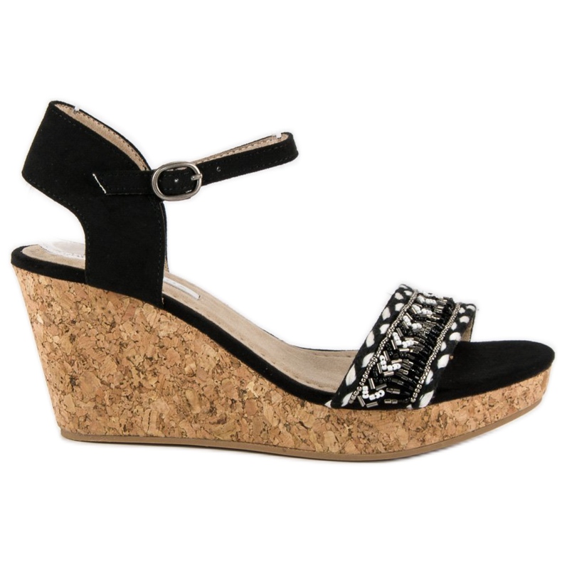 Corina Sandálias com salto em cunha de cortiça preto