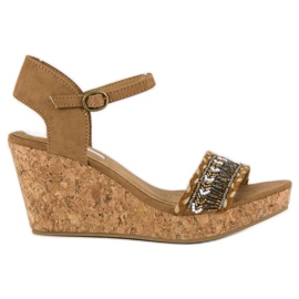Corina Sandálias com salto em cunha de cortiça castanho