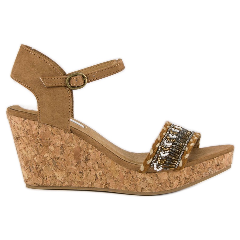 Corina Sandálias com salto em cunha de cortiça castanho