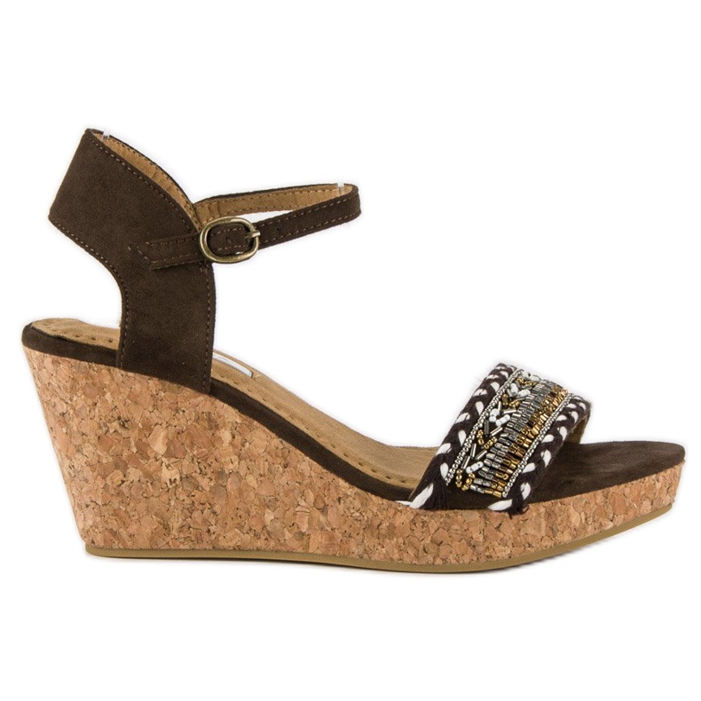 Corina Sandálias com salto em cunha de cortiça castanho