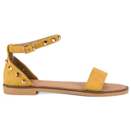 Fashion Sandálias de camurça com tachas amarelo Fashion Sandálias de camurça com tachas amarelo