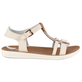 Sandálias presas com fivela marrom amarelo