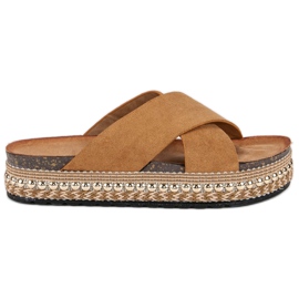 Flyfor chinelos de camelo boho marrom