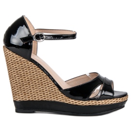 Kayla Sandálias de cunha laqueada preta preto