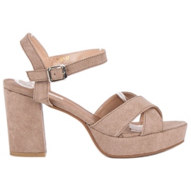 Flyfor Sandálias de salto alto em camurça marrom