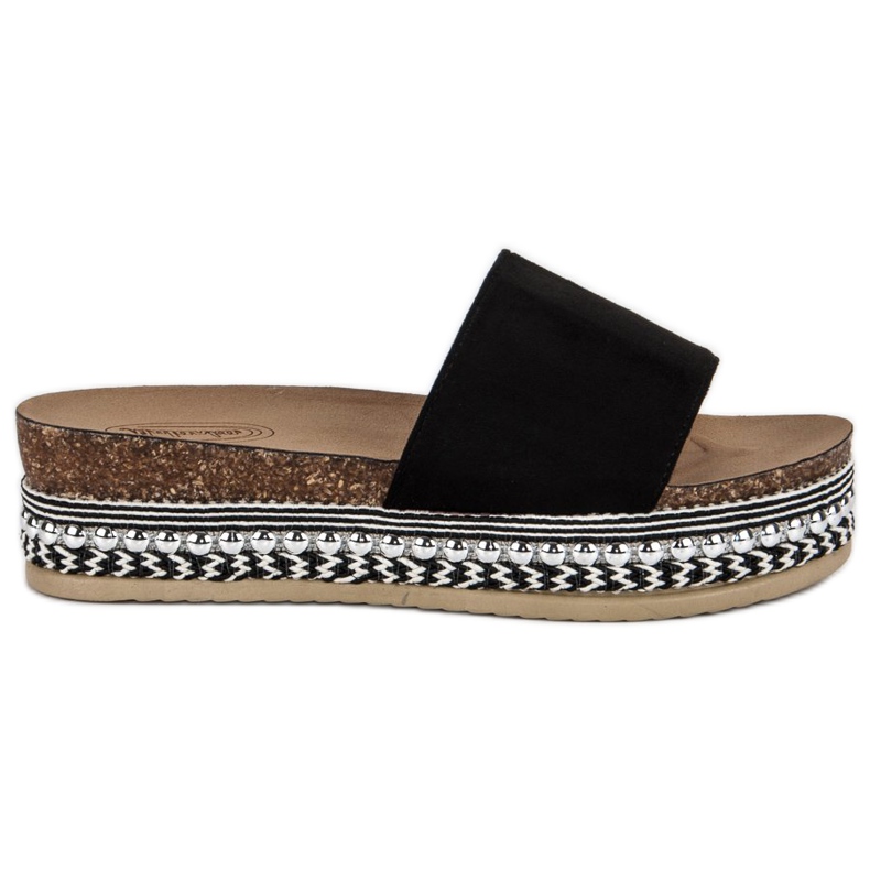 Boho chinelos de camurça preto Boho chinelos de camurça preto