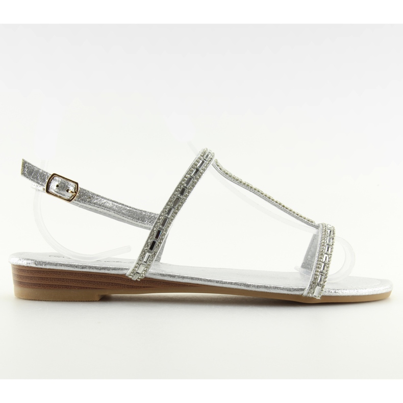 Sandálias de prata com zircônias cúbicas 86-C010 prata cinza Sandálias de prata com zircônias cúbicas 86-C010 prata cinza