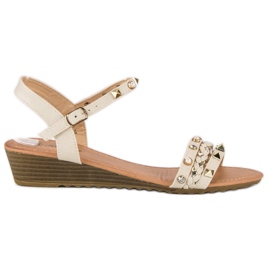 Renda sandálias de cunha da moda marrom