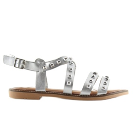 Sandália prata M-520 prata com tachas cinza Sandália prata M-520 prata com tachas cinza