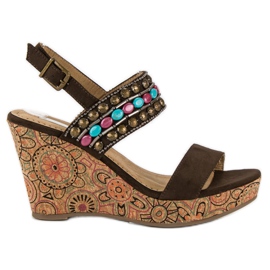 Corina Sandálias com salto em cunha de cortiça castanho Corina Sandálias com salto em cunha de cortiça castanho