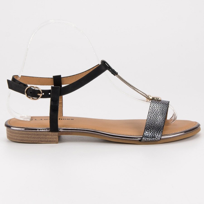L. Lux. Shoes Sandálias planas pretas preto