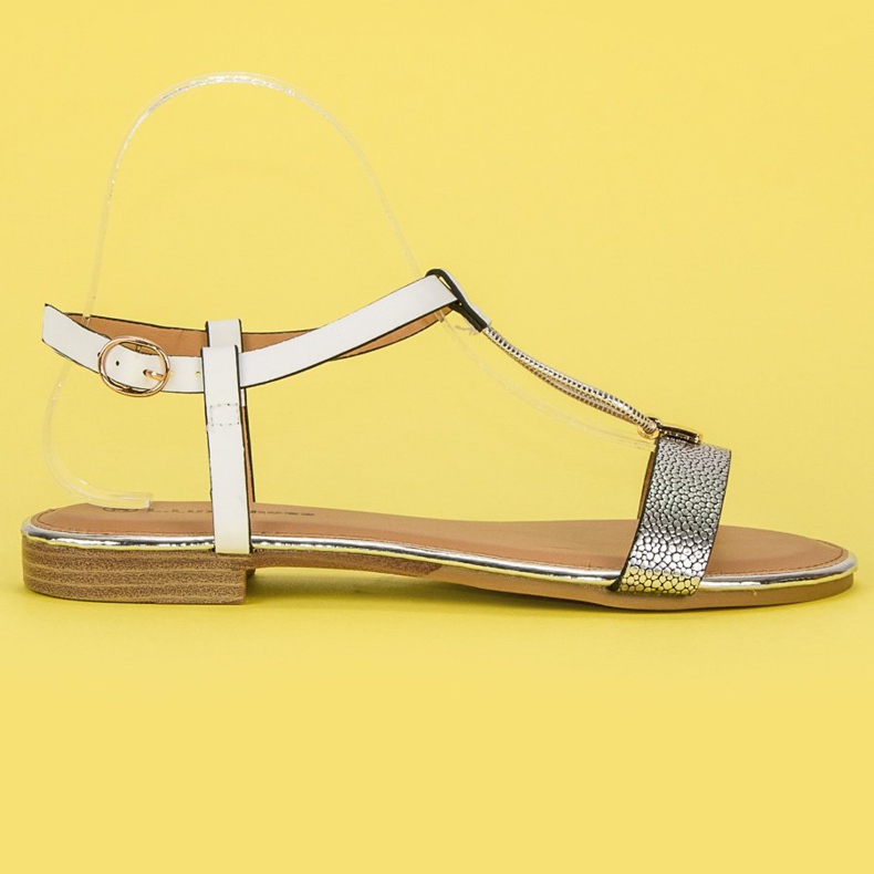 L. Lux. Shoes Sandálias rasas brancas branco cinza