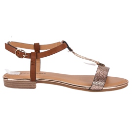 L. Lux. Shoes Camel Flat Sandals marrom