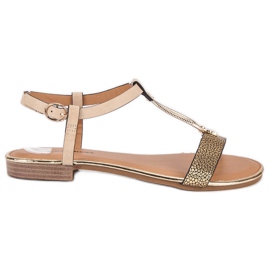 L. Lux. Shoes sandálias planas bege marrom amarelo