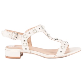 Renda Sandália de salto alto com pérolas marrom