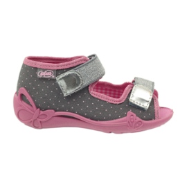 Sandálias chinelos com bolinhas Befado 242p082 cinza rosa