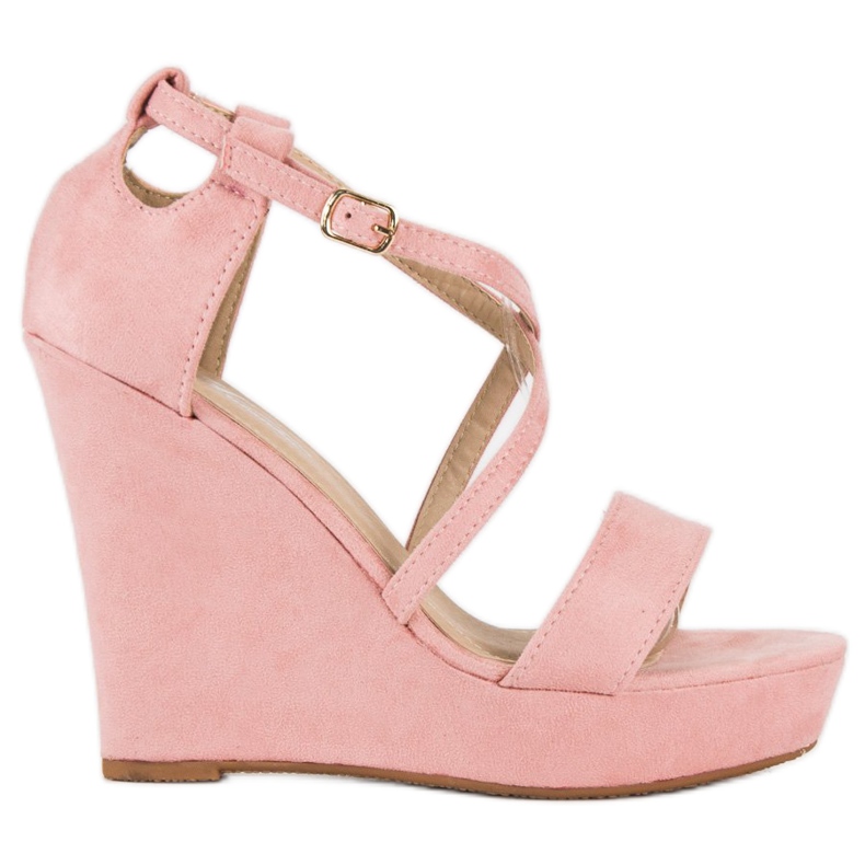 Sandálias de cunha de camurça rosa