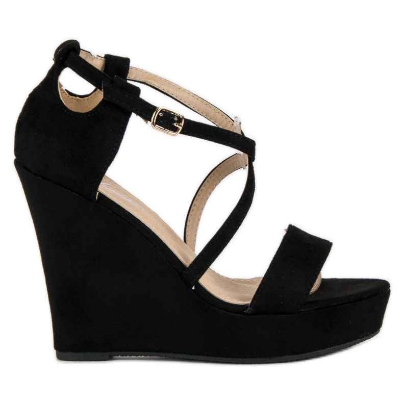 Sandálias de cunha de camurça preto