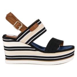 Sandálias de cunha canelada preto