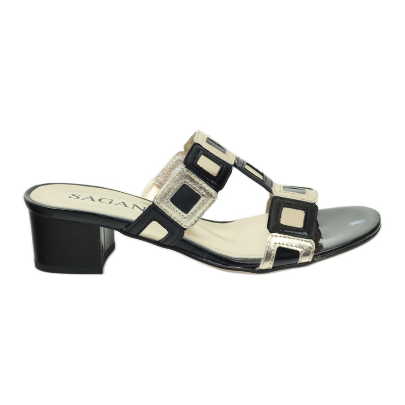 Chinelos Sagan pretos e dourados amarelo