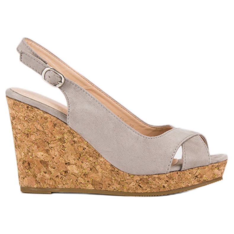 Super Mode Sandálias com salto em cunha de cortiça cinza