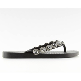 Flip-flops elegantes com pedras pretas JH69 preto Flip-flops elegantes com pedras pretas JH69 preto