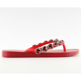 Flip-flops elegantes com pedras vermelhas JH69 Red vermelho