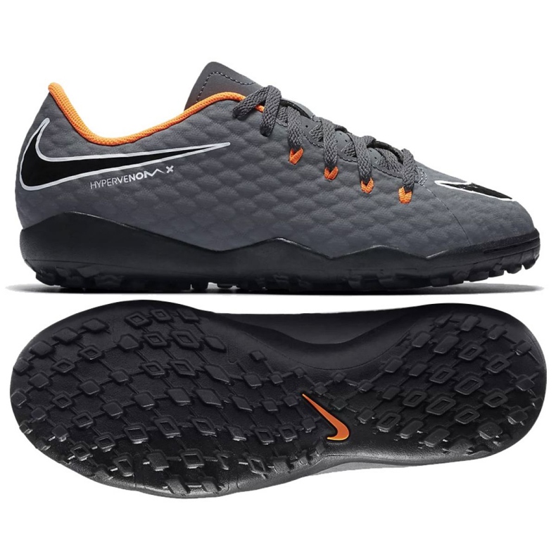 Chuteiras de futebol Nike Hypervenom PhantomX 3 Academy Tf Jr AH7294-081-S cinza cinza