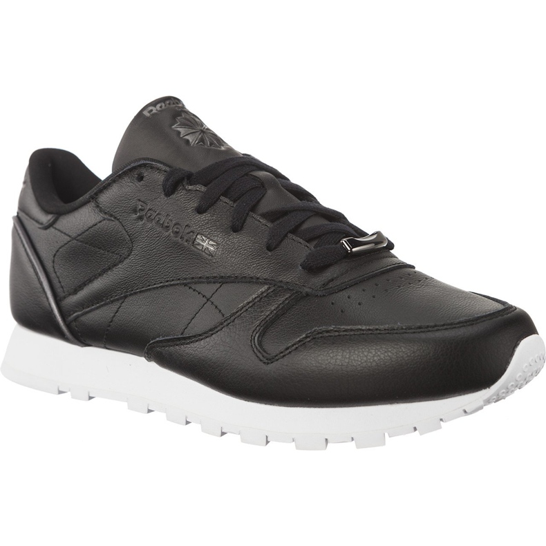 Reebok Couro Clássico Hw Preto Prata Metálico Branco